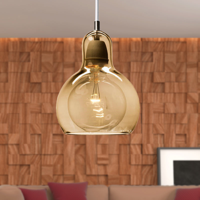 Clear/Amber/Grey Glass Gourd Pendant Light Modernist 1 Light Hanging Ceiling Lamp for Dining Room, 4"/7" Wide