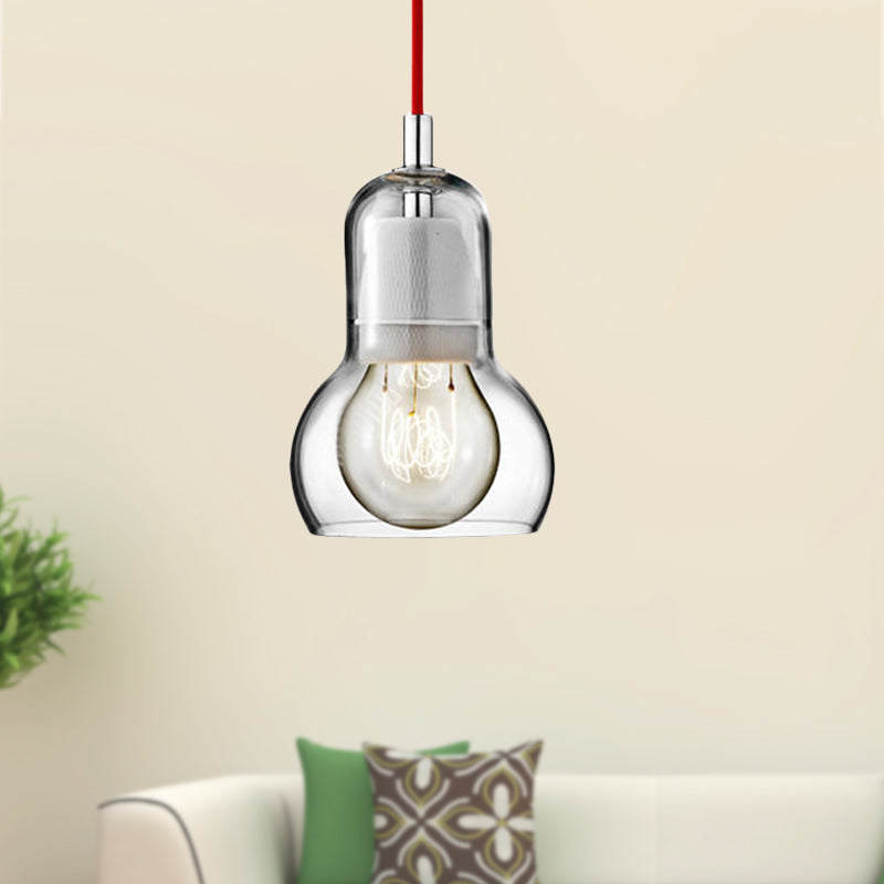 Clear/Amber/Grey Glass Gourd Pendant Light Modernist 1 Light Hanging Ceiling Lamp for Dining Room, 4"/7" Wide