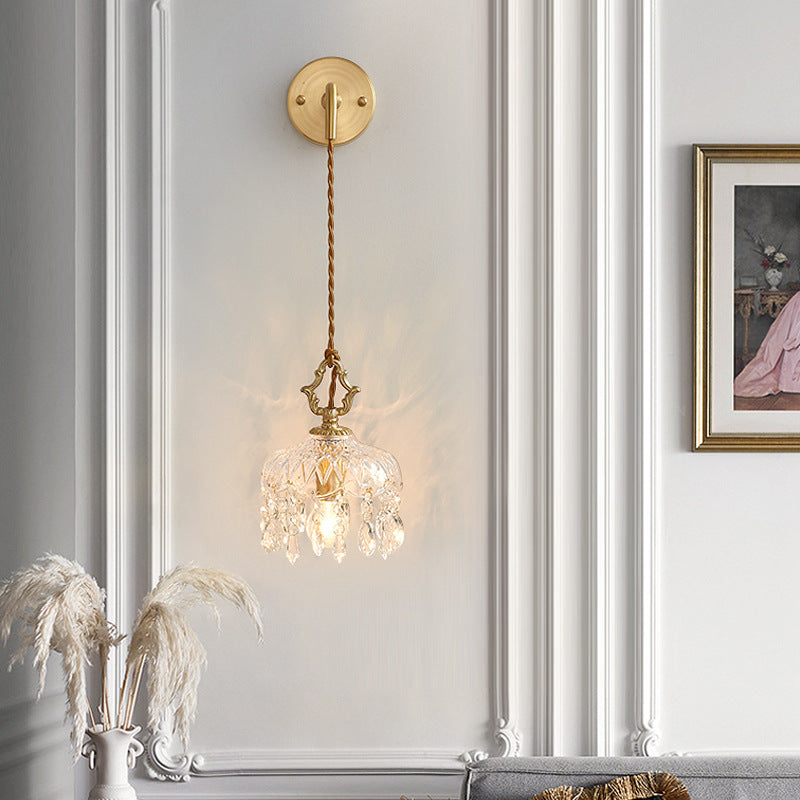 1-Light Wall Lamp Crystal Wall Mount Lamp with Glass Shade for Living Room