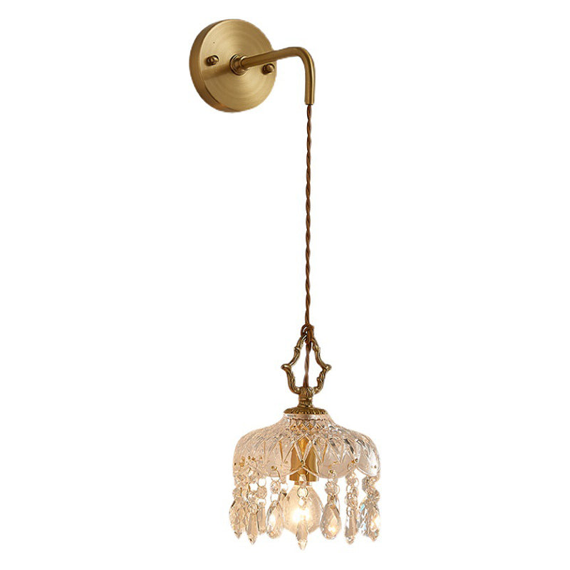 1-Light Wall Lamp Crystal Wall Mount Lamp with Glass Shade for Living Room