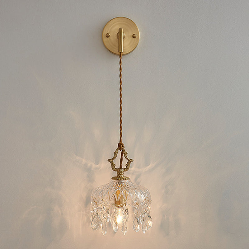 1-Light Wall Lamp Crystal Wall Mount Lamp with Glass Shade for Living Room