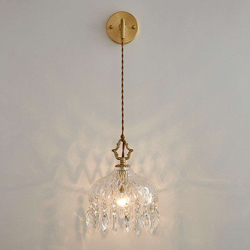 1-Light Wall Lamp Crystal Wall Mount Lamp with Glass Shade for Living Room