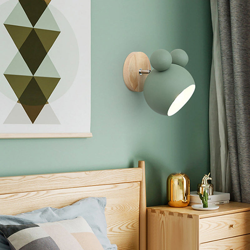 Macaron Wall Lamp 1-Light Wall Mount Lamp with Wood for Kid's Room
