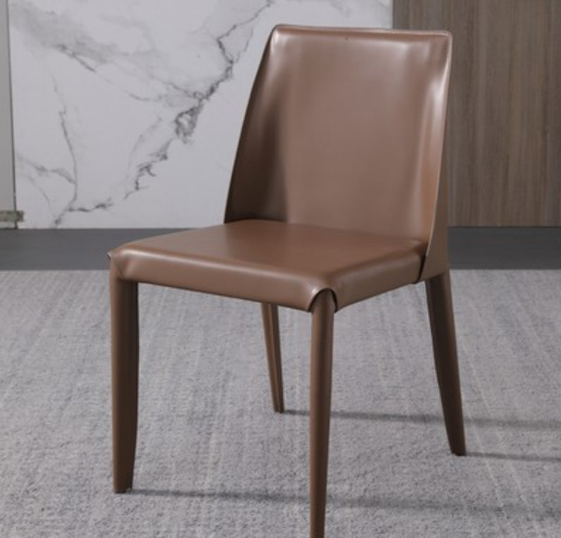 Metal Modern Home Side Chair with Leather Legs Matte Finish Dining Chair for Kitchen