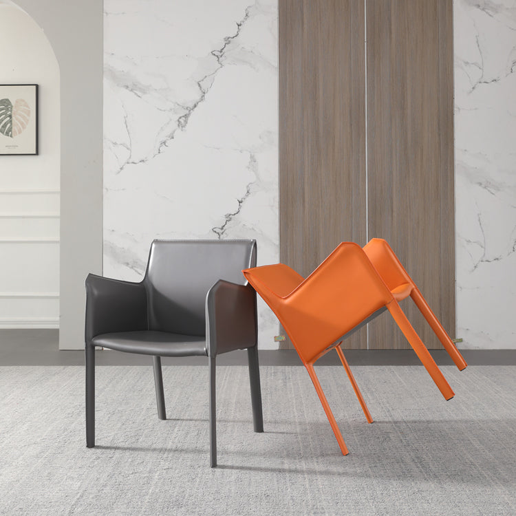 Metal Modern Home Side Chair with Leather Legs Matte Finish Dining Chair for Kitchen