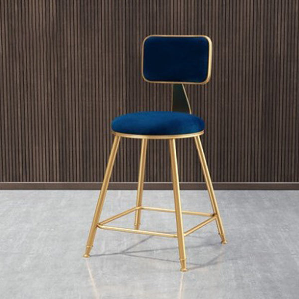Glam Metal Barstool Round Seat Velvet Stool with Gold Legs in Matte Finish