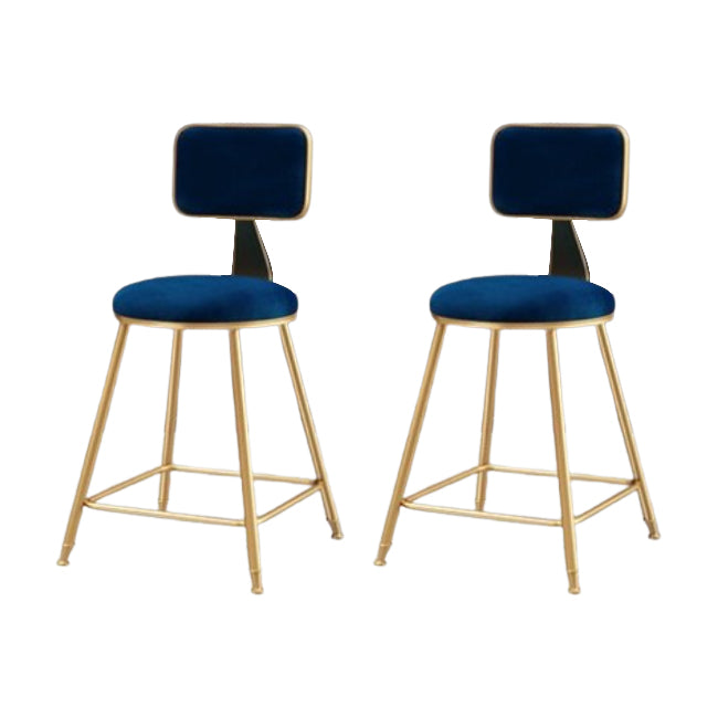 Glam Metal Barstool Round Seat Velvet Stool with Gold Legs in Matte Finish