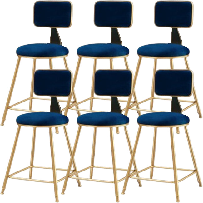 Glam Metal Barstool Round Seat Velvet Stool with Gold Legs in Matte Finish