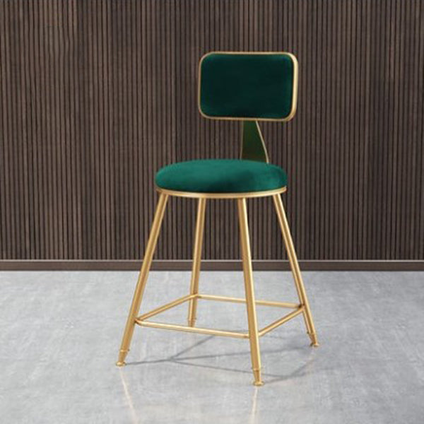 Glam Metal Barstool Round Seat Velvet Stool with Gold Legs in Matte Finish