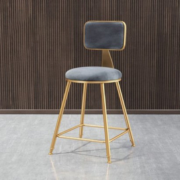 Glam Metal Barstool Round Seat Velvet Stool with Gold Legs in Matte Finish