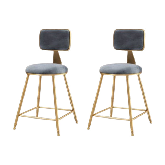 Glam Metal Barstool Round Seat Velvet Stool with Gold Legs in Matte Finish