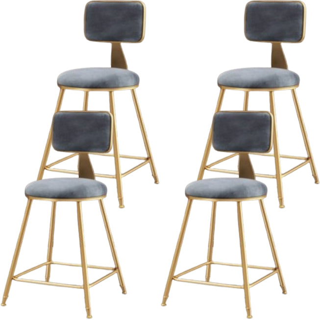 Glam Metal Barstool Round Seat Velvet Stool with Gold Legs in Matte Finish