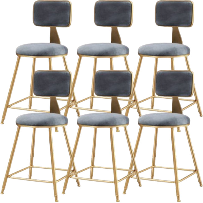 Glam Metal Barstool Round Seat Velvet Stool with Gold Legs in Matte Finish