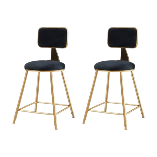 Glam Metal Barstool Round Seat Velvet Stool with Gold Legs in Matte Finish