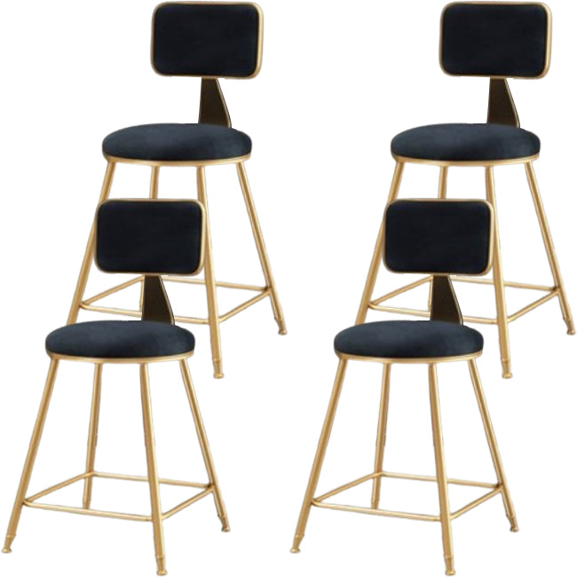 Glam Metal Barstool Round Seat Velvet Stool with Gold Legs in Matte Finish