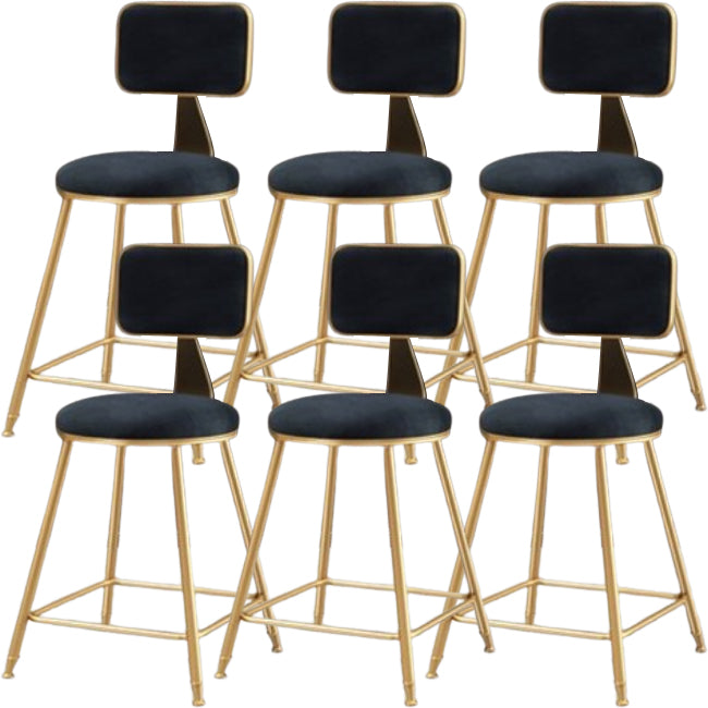Glam Metal Barstool Round Seat Velvet Stool with Gold Legs in Matte Finish