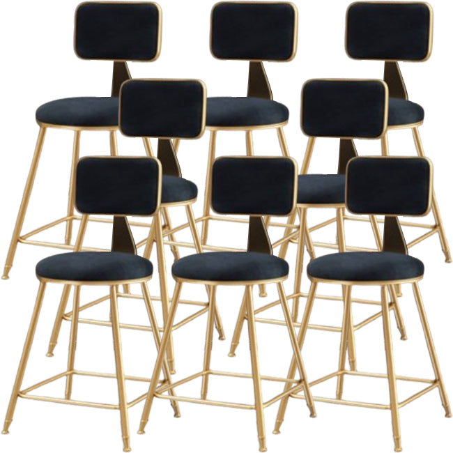 Glam Metal Barstool Round Seat Velvet Stool with Gold Legs in Matte Finish