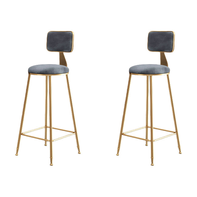 Glam Metal Barstool Round Seat Velvet Stool with Gold Legs in Matte Finish