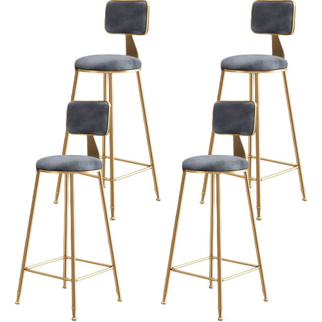 Glam Metal Barstool Round Seat Velvet Stool with Gold Legs in Matte Finish