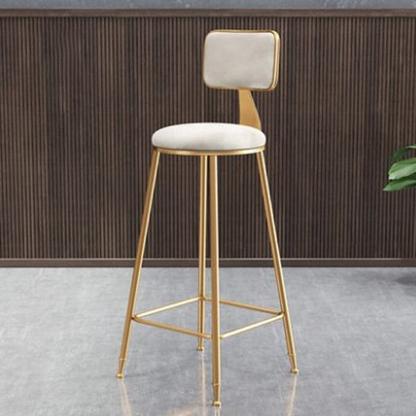 Glam Metal Barstool Round Seat Velvet Stool with Gold Legs in Matte Finish