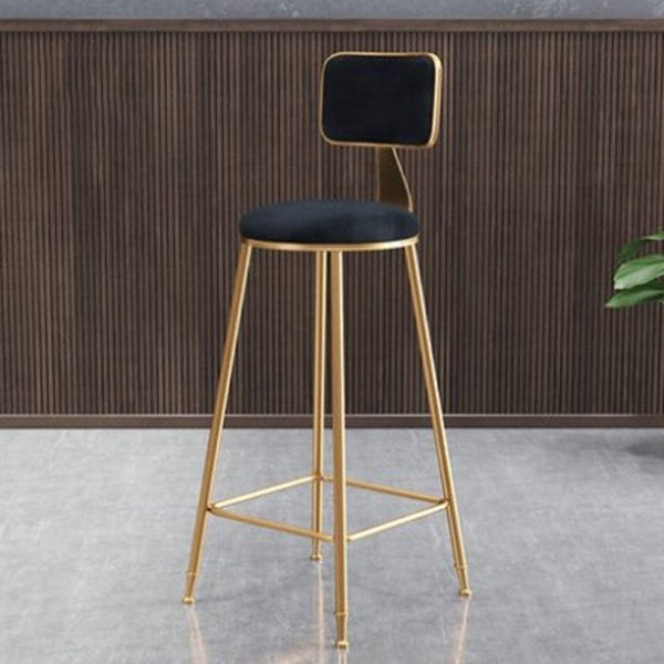 Glam Metal Barstool Round Seat Velvet Stool with Gold Legs in Matte Finish