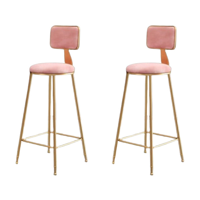 Glam Metal Barstool Round Seat Velvet Stool with Gold Legs in Matte Finish