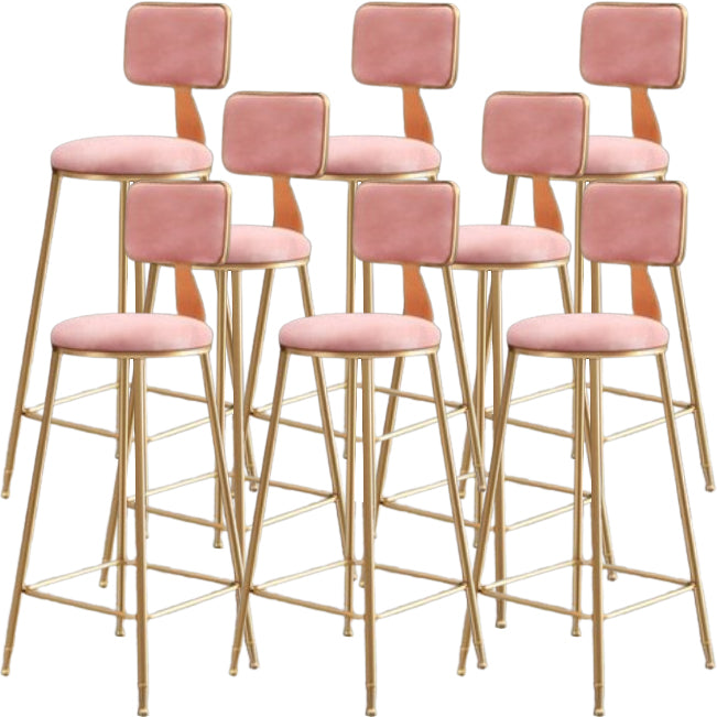 Glam Metal Barstool Round Seat Velvet Stool with Gold Legs in Matte Finish