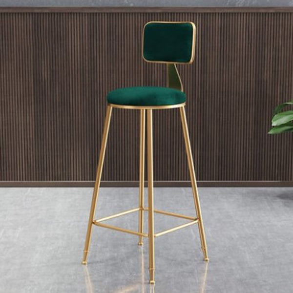 Glam Metal Barstool Round Seat Velvet Stool with Gold Legs in Matte Finish