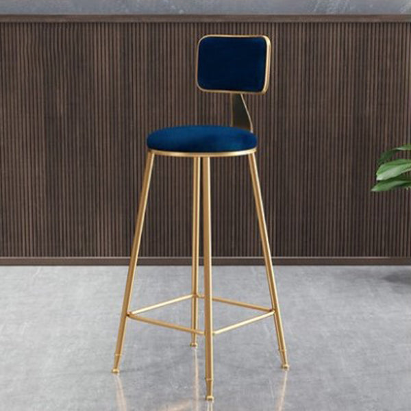 Glam Metal Barstool Round Seat Velvet Stool with Gold Legs in Matte Finish