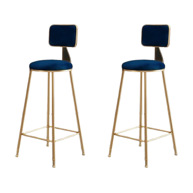 Glam Metal Barstool Round Seat Velvet Stool with Gold Legs in Matte Finish