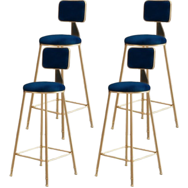 Glam Metal Barstool Round Seat Velvet Stool with Gold Legs in Matte Finish