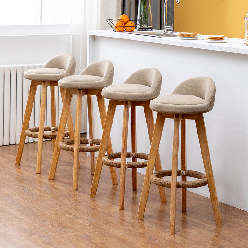 Scandinavian Wood Barstool Faux Leather Low Back Counter Stool