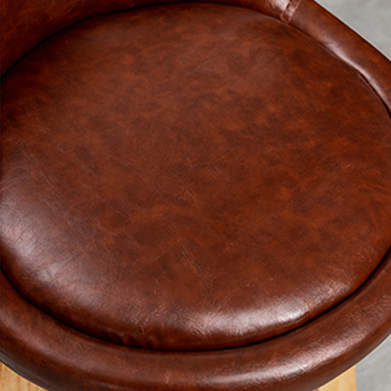 Scandinavian Wood Barstool Faux Leather Low Back Counter Stool