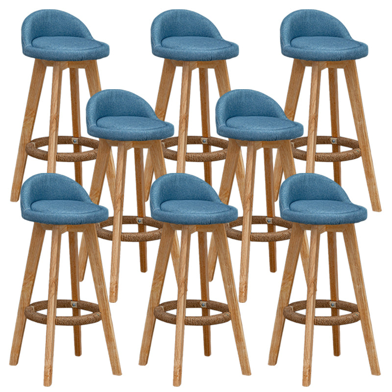 Scandinavian Wood Barstool Faux Leather Low Back Counter Stool