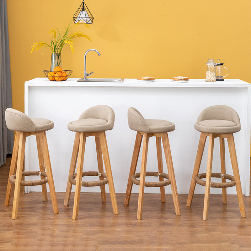 Scandinavian Wood Barstool Faux Leather Low Back Counter Stool