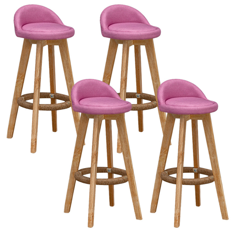 Scandinavian Wood Barstool Faux Leather Low Back Counter Stool