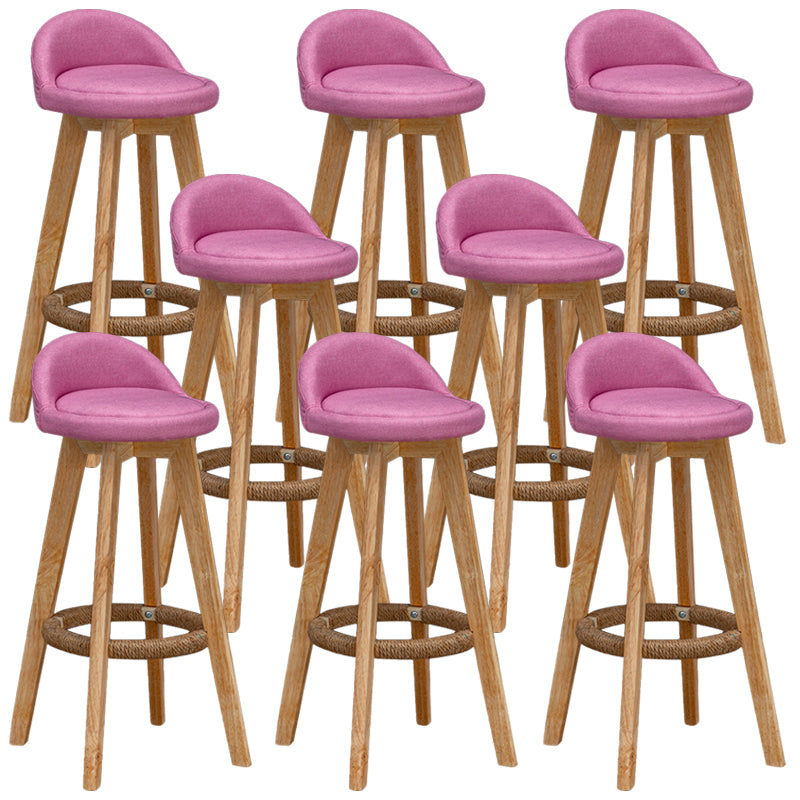 Scandinavian Wood Barstool Faux Leather Low Back Counter Stool