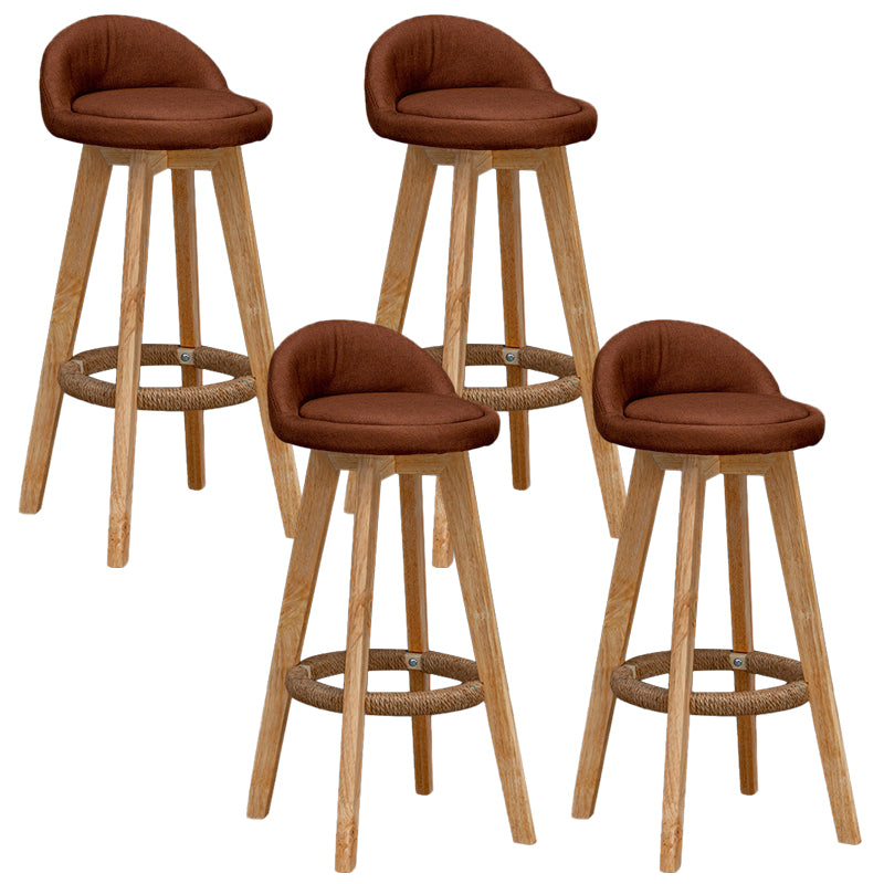 Scandinavian Wood Barstool Faux Leather Low Back Counter Stool