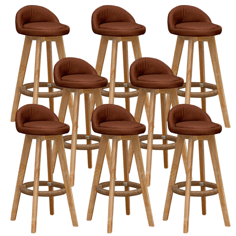 Scandinavian Wood Barstool Faux Leather Low Back Counter Stool