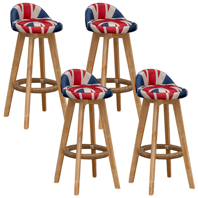 Scandinavian Wood Barstool Faux Leather Low Back Counter Stool