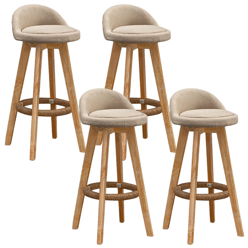 Scandinavian Wood Barstool Faux Leather Low Back Counter Stool