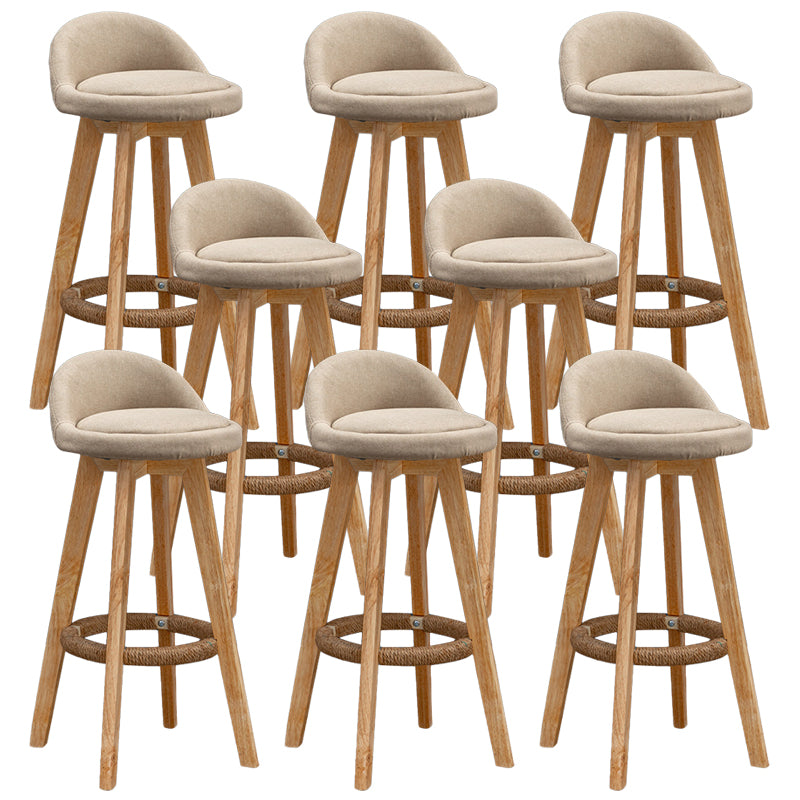 Scandinavian Wood Barstool Faux Leather Low Back Counter Stool