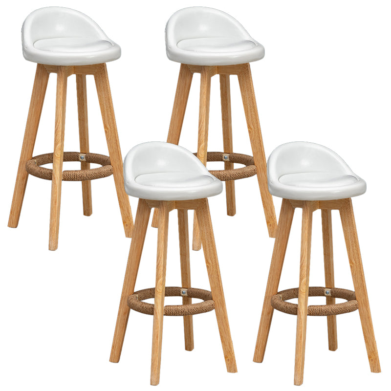 Scandinavian Wood Barstool Faux Leather Low Back Counter Stool