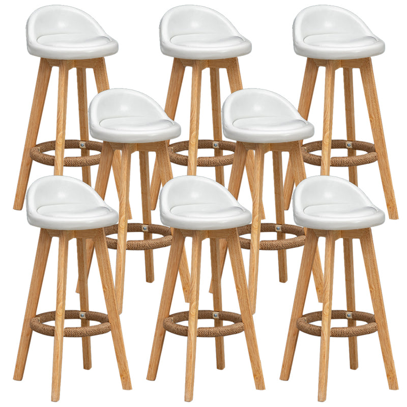 Scandinavian Wood Barstool Faux Leather Low Back Counter Stool