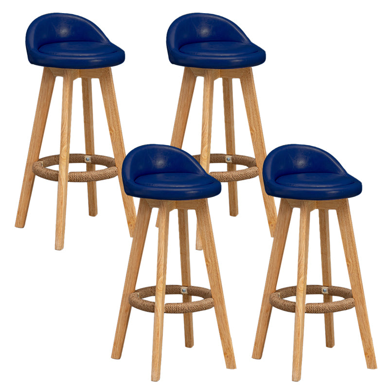 Scandinavian Wood Barstool Faux Leather Low Back Counter Stool