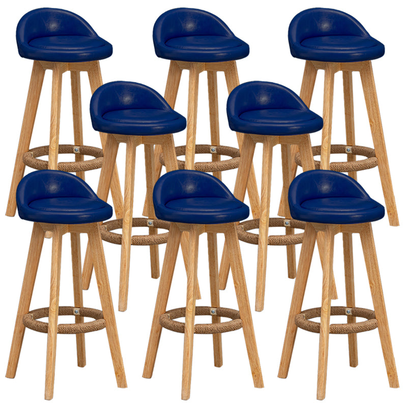 Scandinavian Wood Barstool Faux Leather Low Back Counter Stool