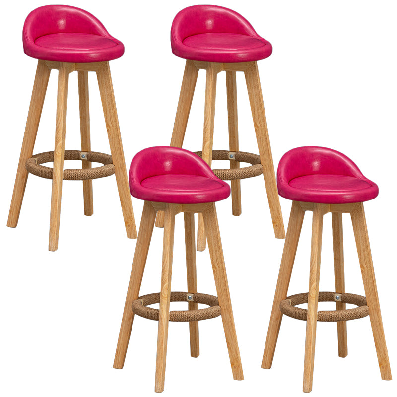 Scandinavian Wood Barstool Faux Leather Low Back Counter Stool