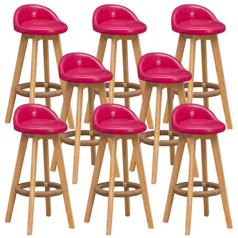 Scandinavian Wood Barstool Faux Leather Low Back Counter Stool
