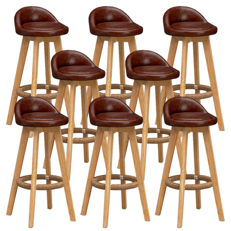 Scandinavian Wood Barstool Faux Leather Low Back Counter Stool