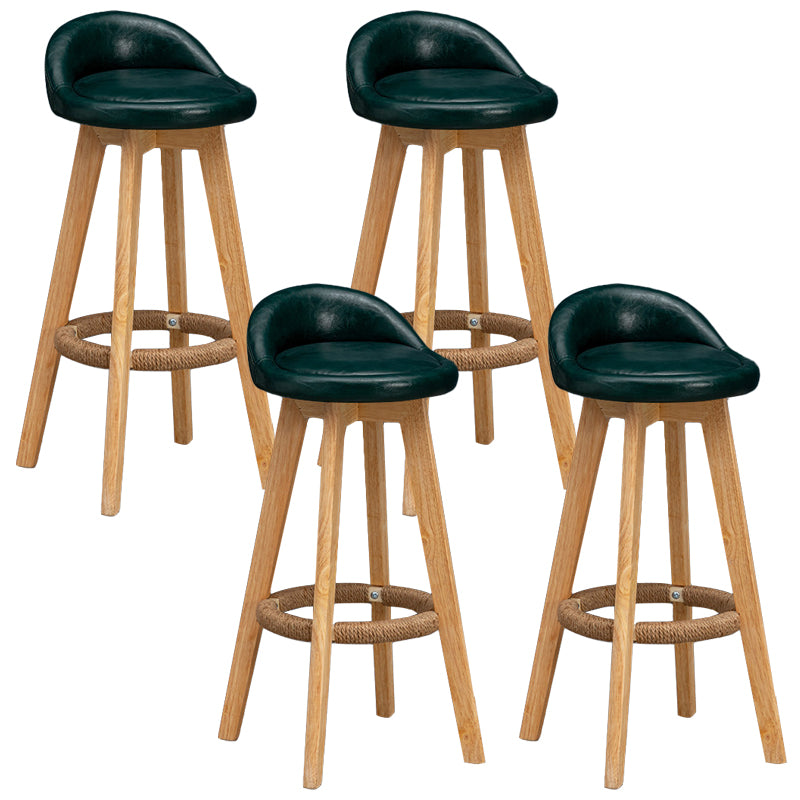 Scandinavian Wood Barstool Faux Leather Low Back Counter Stool